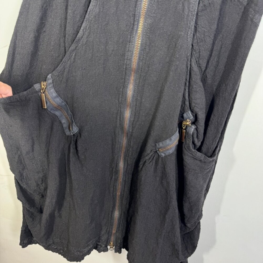 Bohème Black Lagenlook Linen Zip Front Dress Size 1 Sleeveless Boho Casual - Picture 5 of 13